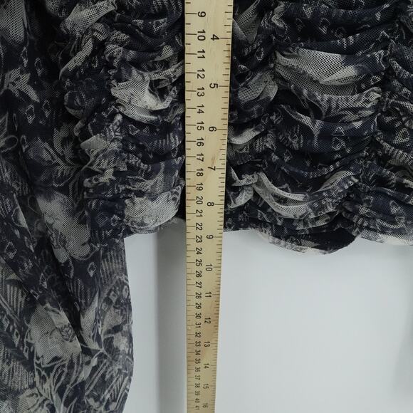 Free People Crop Top Blue Sheer Floral Puff Sleeve Cottagecore Boho Size Large - Picture 6 of 13